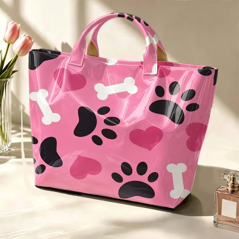 Glossy PVC Paw & Bone Tote Bag