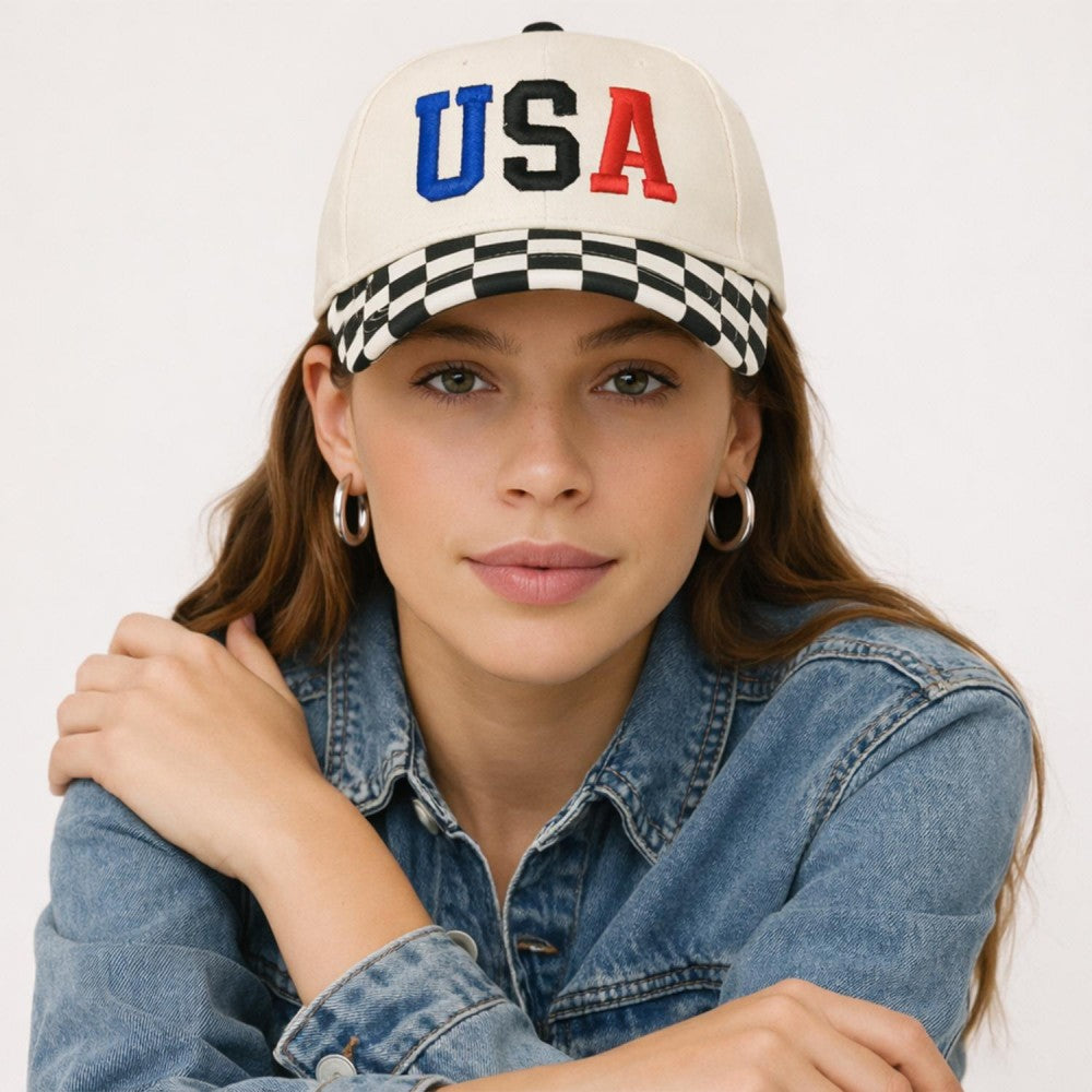 Do Everything In Love USA Embroidered Two Tone Checker Baseball Cap