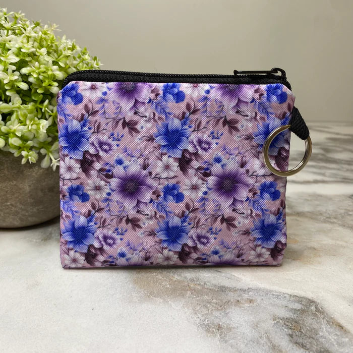 Floral Purple Blue - Mini Coin Purse Keyring
