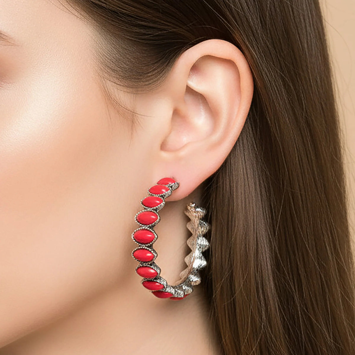 93576 - Squash Blossom Hoop Earrings - Red