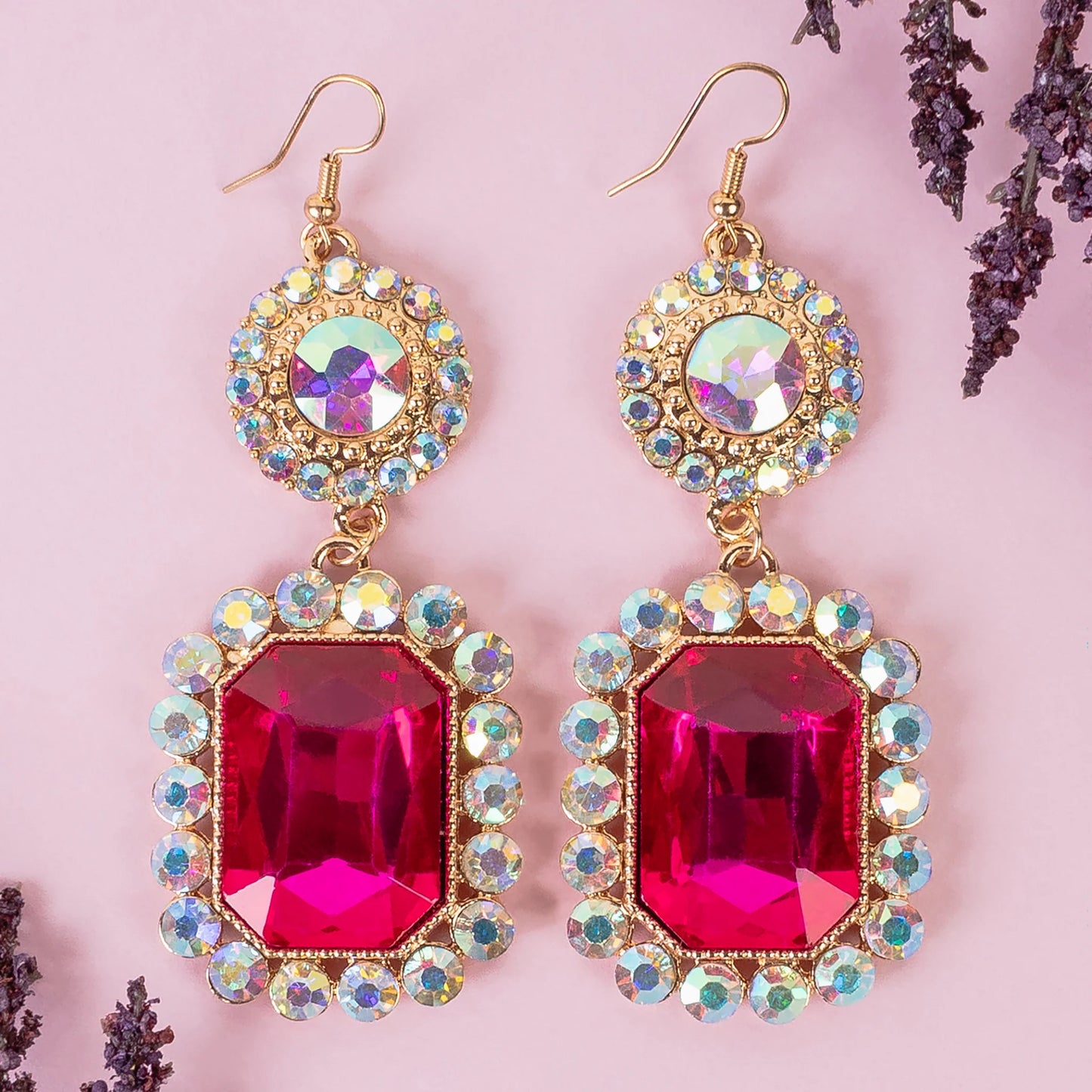 Crystal Earrings - Fuchsia