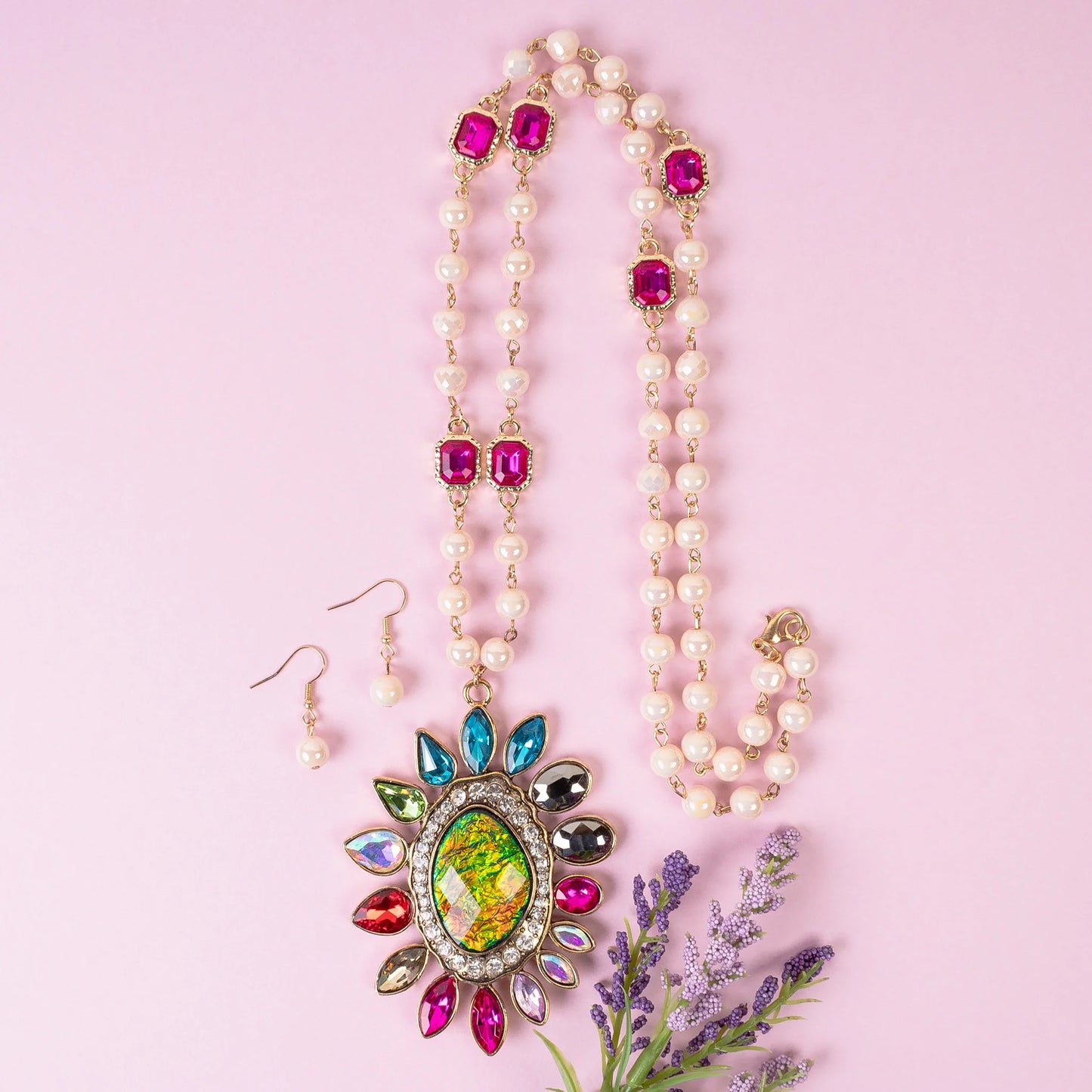 Flower Pendant Necklace - Multi