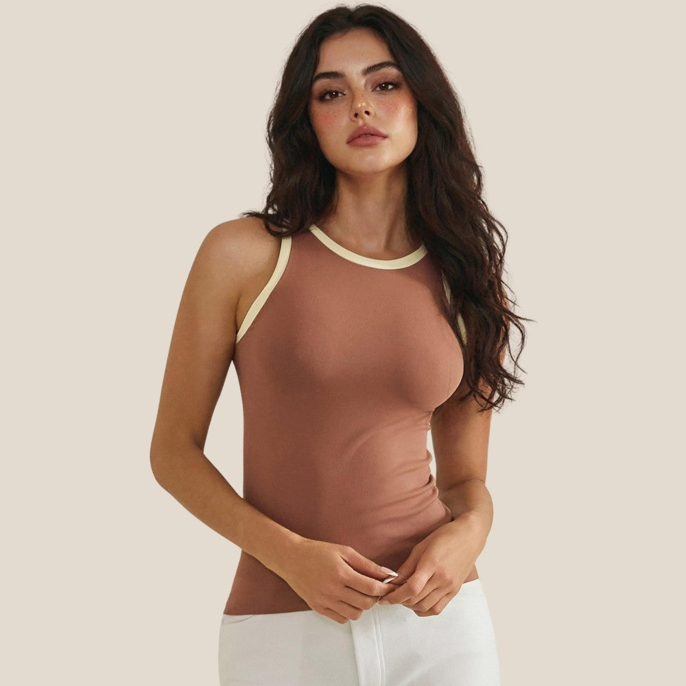 Reversible High Neck Two Tone Tank Top - Mocha
