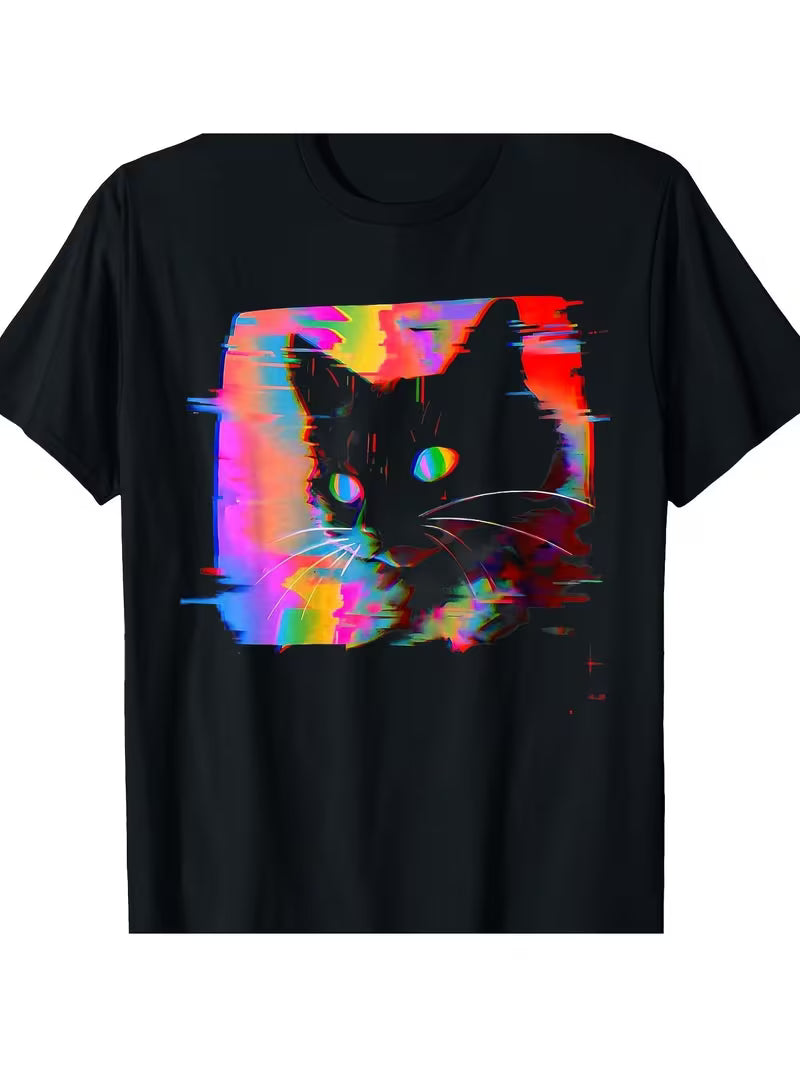Unisex Retro Cat Vinyl Graphic T-Shirt
