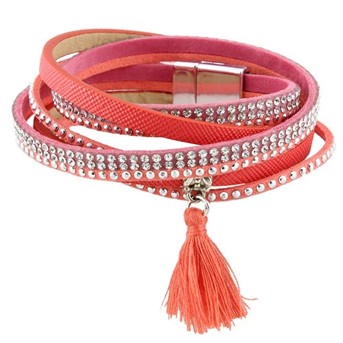 Tassel Layered Bracelet - Coral