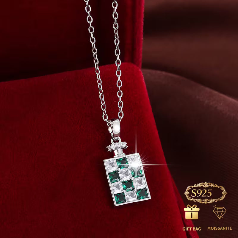 925 Silver Moisanite Green Cherkerboard Necklace