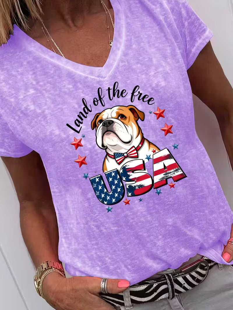 Women's USA Bulldog V-neck Vinyl Graphic T-Shirt