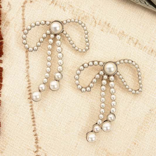 93671 - Crystal Bow Earrings - Pearl