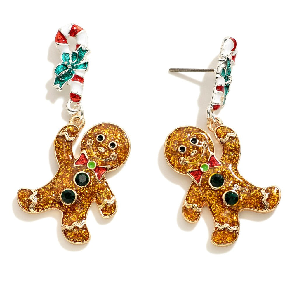 Glitter Gingerbread Man Drop Earrings.