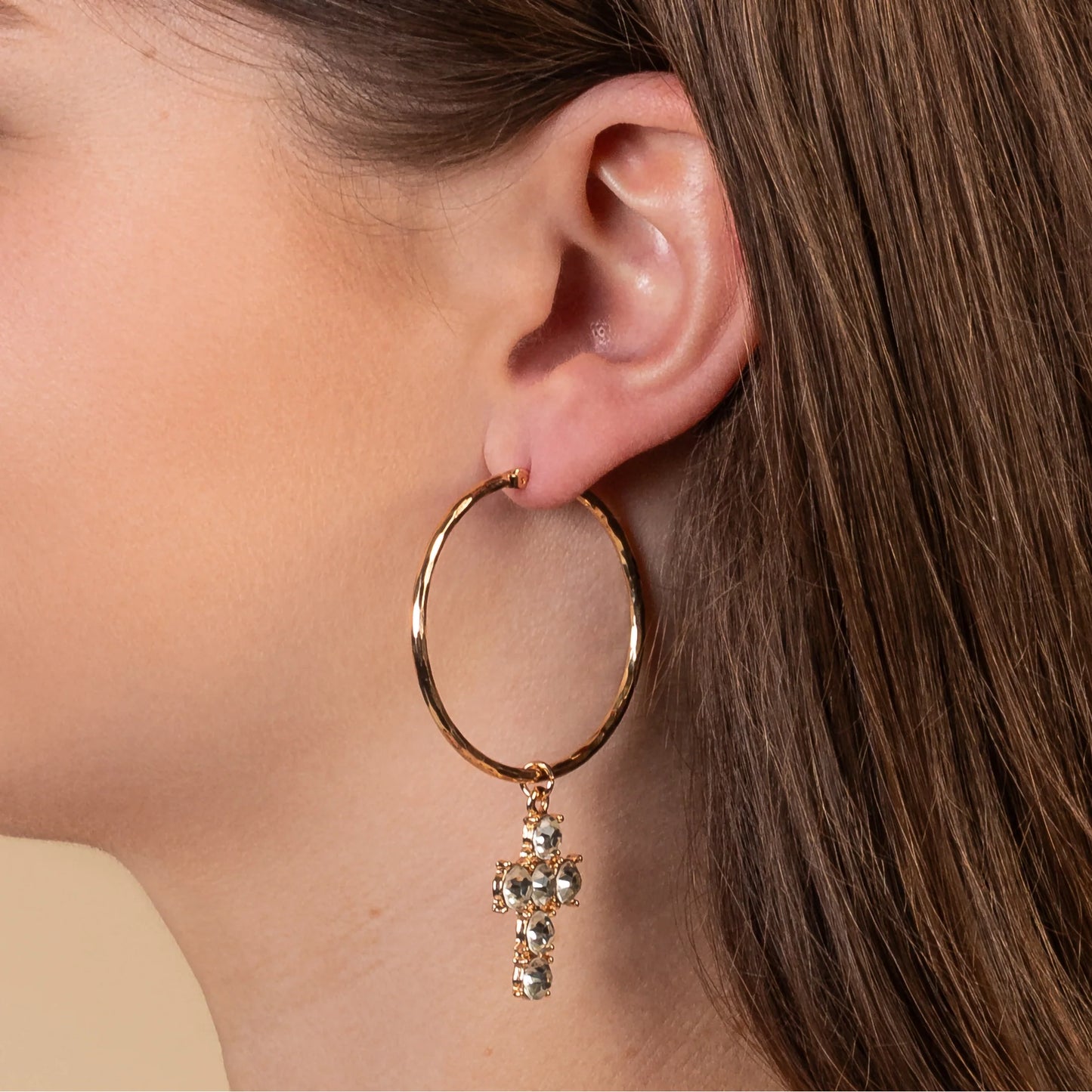 Free For All Friday  Cross Hoop Earrings - Gold