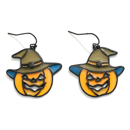 SPOOKY $13 DEAL Stained Glass Jack-O'-Lantern Drop Earrings