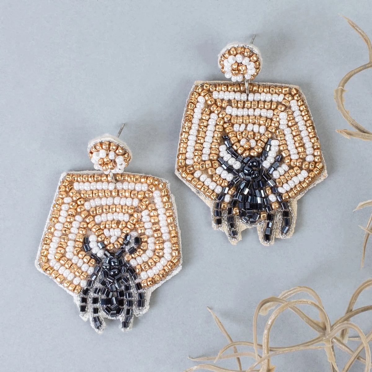 1549 - Beaded Spiderweb Earrings - Multi