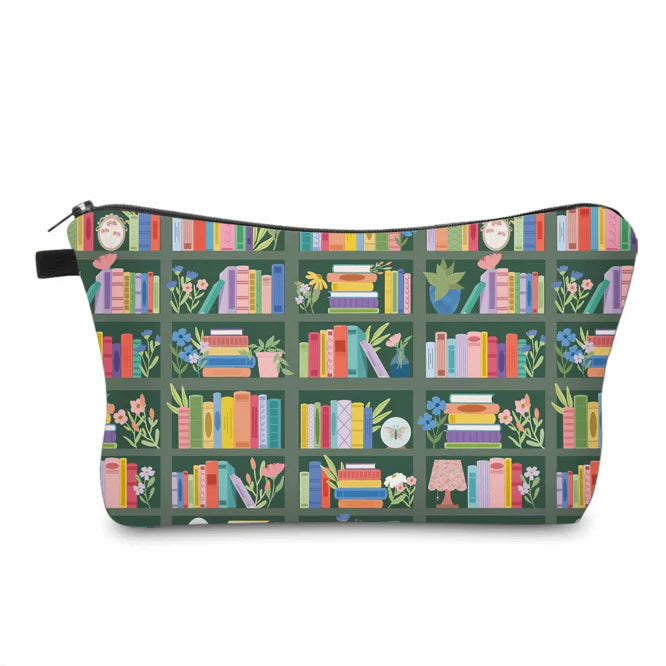 Book on Bookshelf Green Water Resistant Pouch