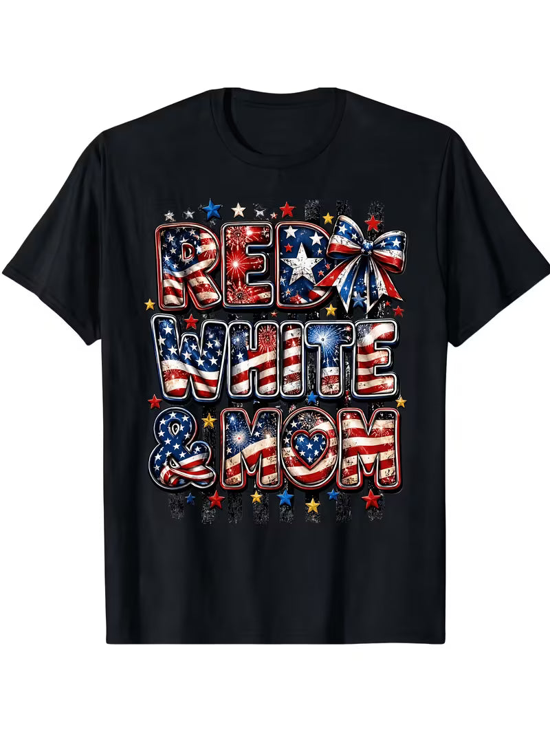 Unisex Red, White & Mom Vinyl Graphic T-Shirt