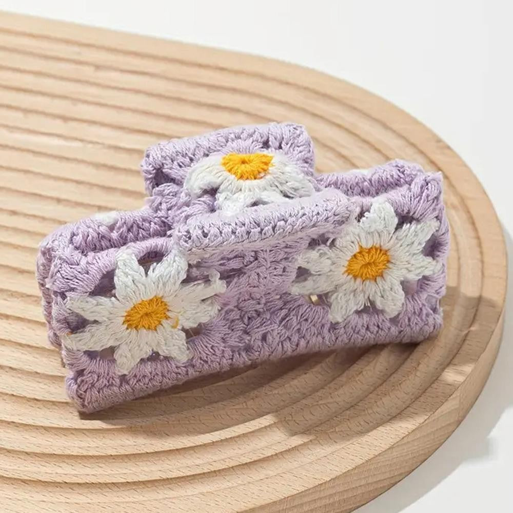 Granny Square Crochet Flower Claw Hair Clip