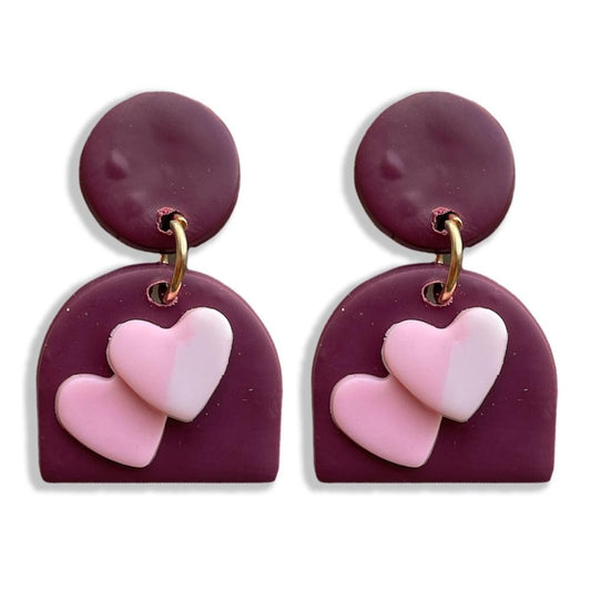Polymer Clay Drop Earrings Featuring Heart Accents