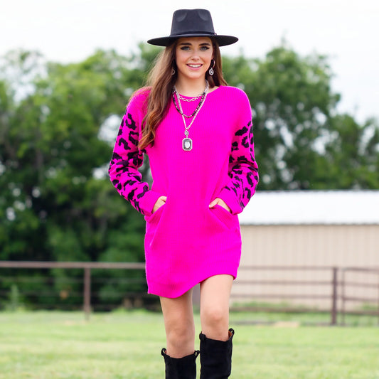 Leopard Pattern Dress with Pockets