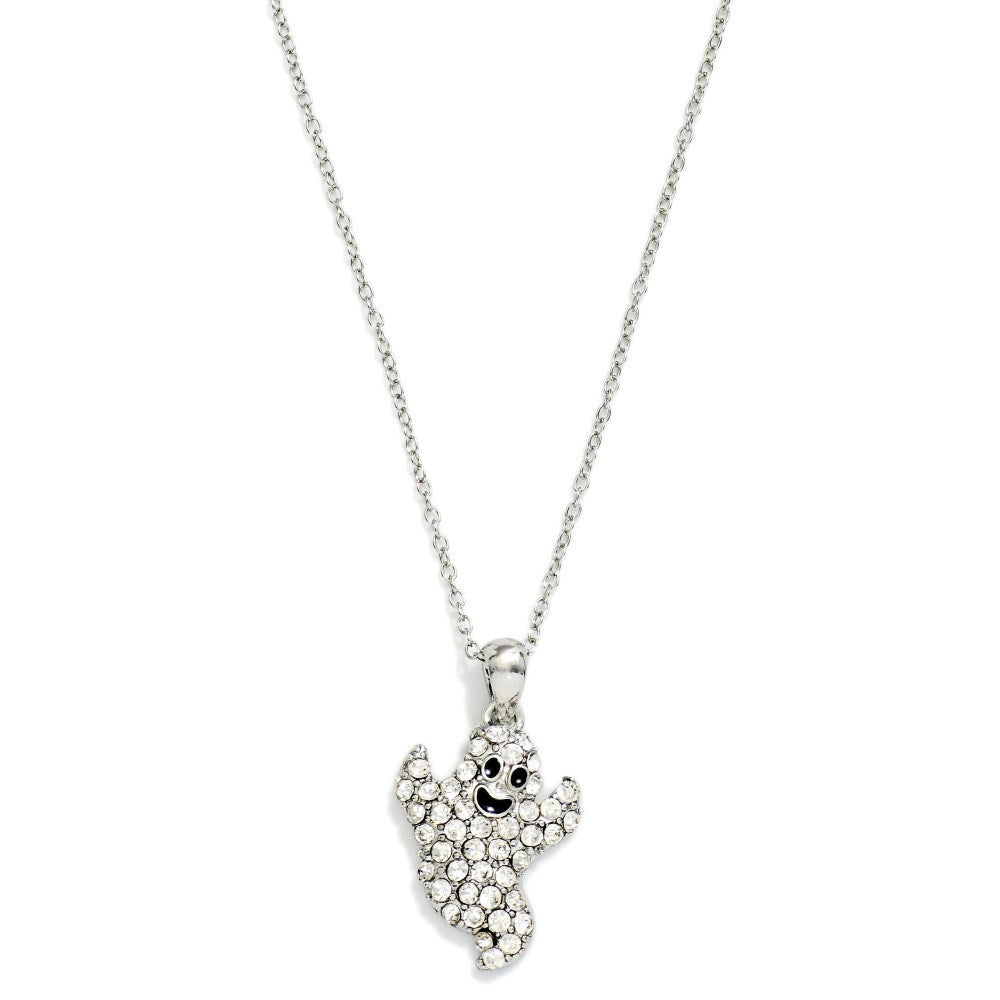 Chain Link Necklace Featuring Pave Rhinestone Ghost Pendant