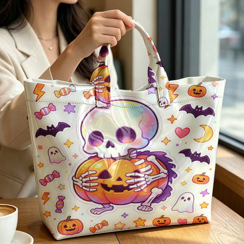 Glossy PVC Pumpkin Skelton Tote Bag