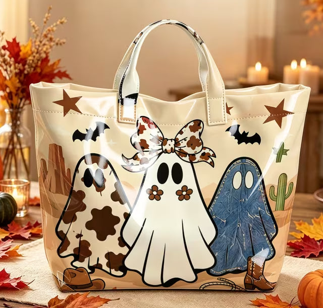 Glossy PVC 3 Ghost Tote Bag - Brown