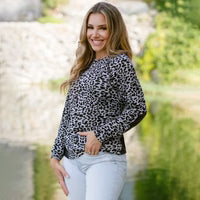 Leopard Top with Elbow Patches - Grey