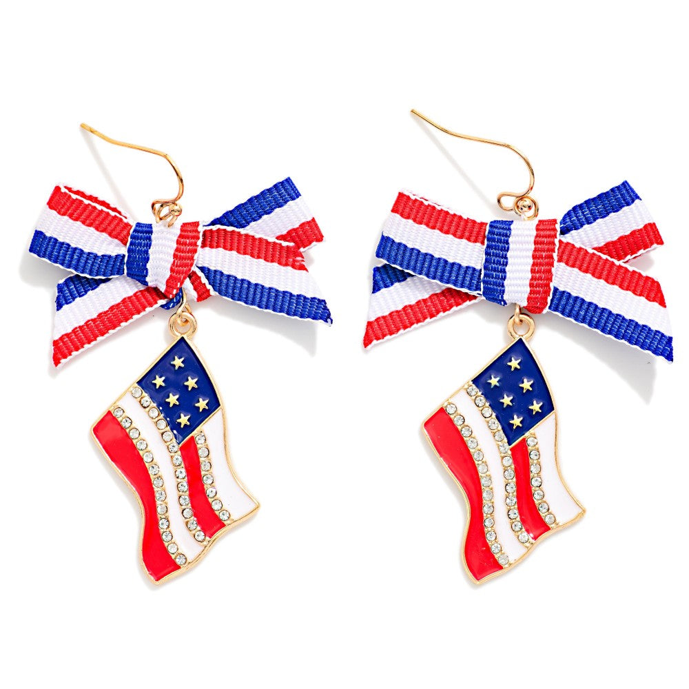Americana Bow & Enamel Flag Drop Earrings