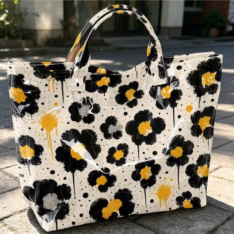 Glossy PVC Graffiti Flower Tote Bag