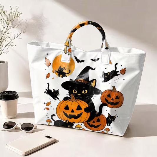 Glossy PVC  Pumpkin Cat Tote Bag