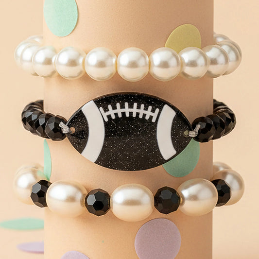 Stacked Football Bracelets - Black