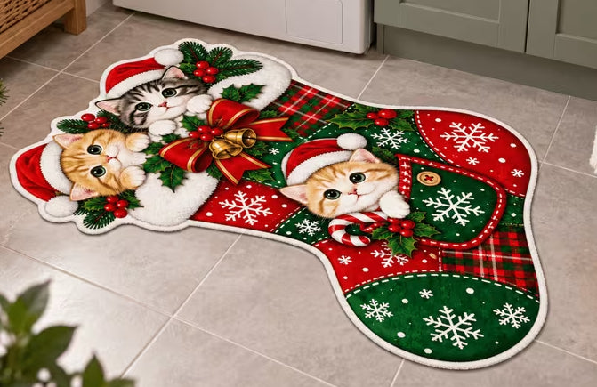 Cat Stocking Shaped Bath/Bedroom/Kitchen Rug