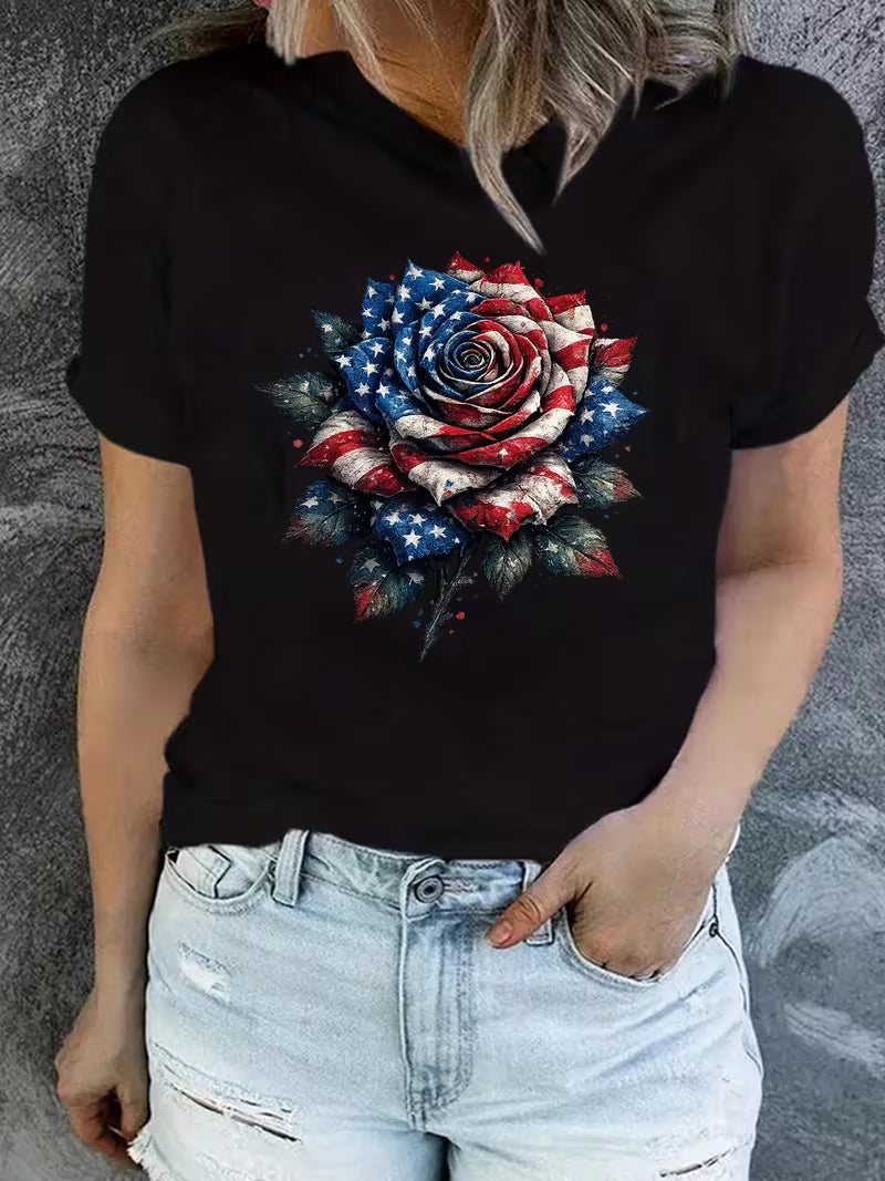 Unisex Flag Rose Vinyl Graphic T-Shirt