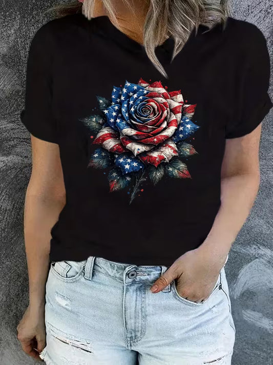 Unisex Flag Rose Vinyl Graphic T-Shirt