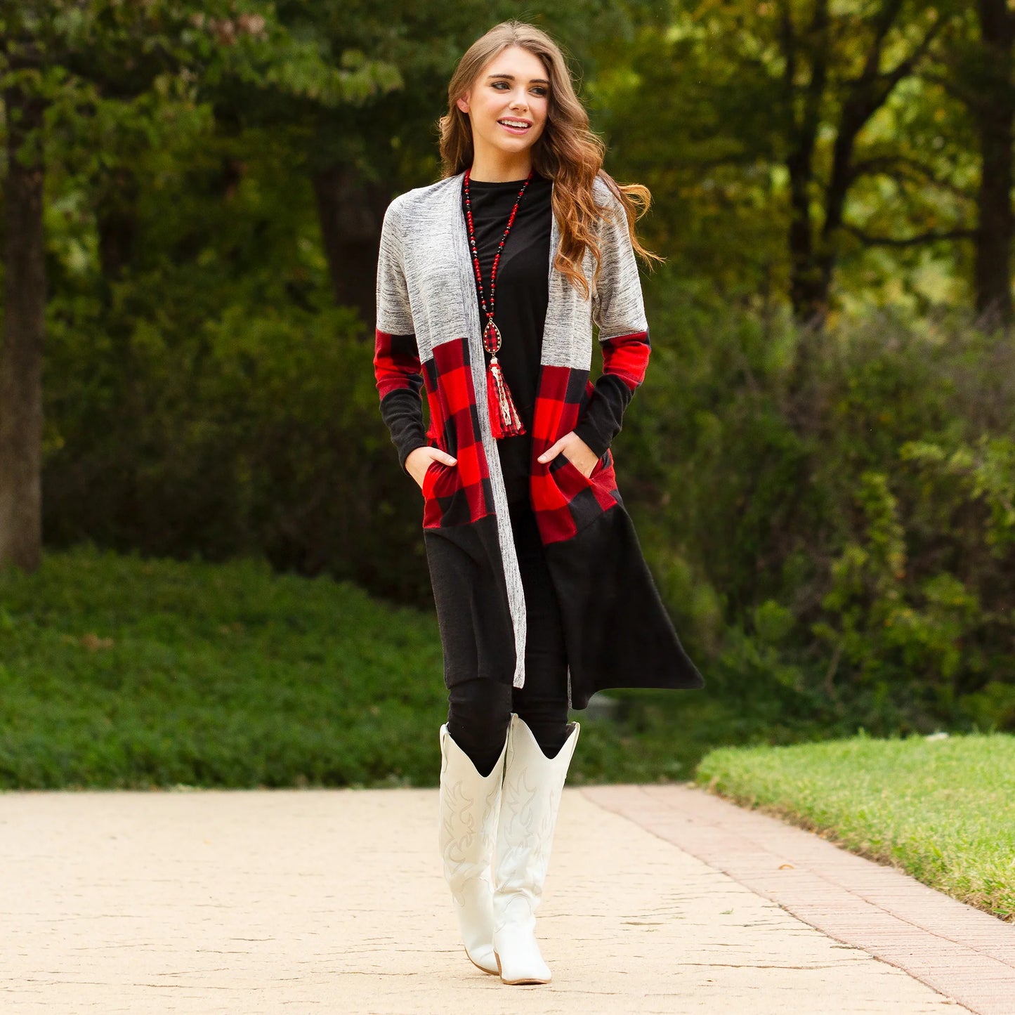 Buffalo Plaid Cardigan With Pockets