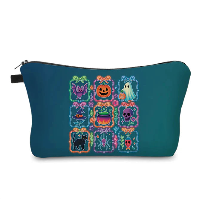 Halloween Fall - Halloween Neon Things on Teal Water Resistant Pouch