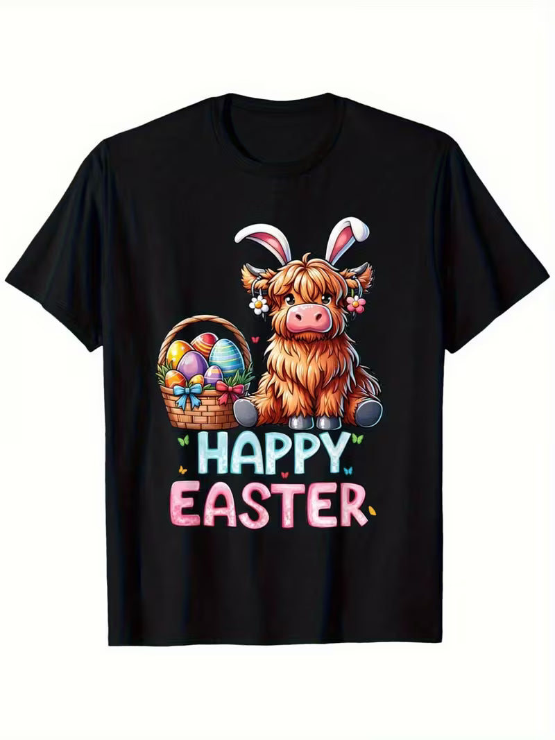 Unisex Happy Easter Cow Vinyl Graphic T-Shirt