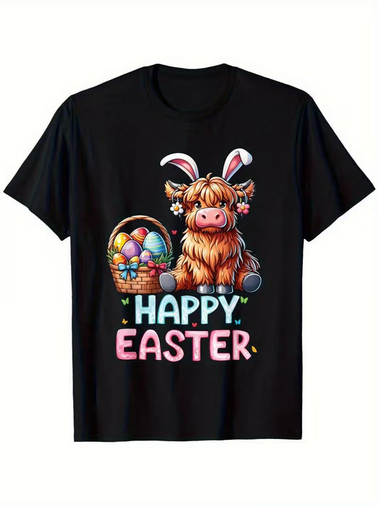 Unisex Happy Easter Cow Vinyl Graphic T-Shirt