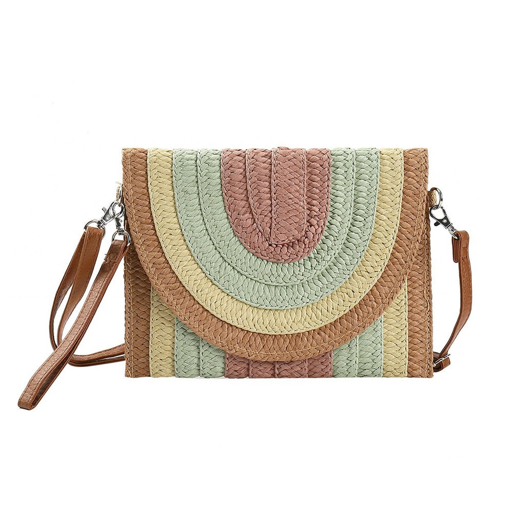 Mutli-Colored Straw Striped Straw Clutch & Crossbody Bag