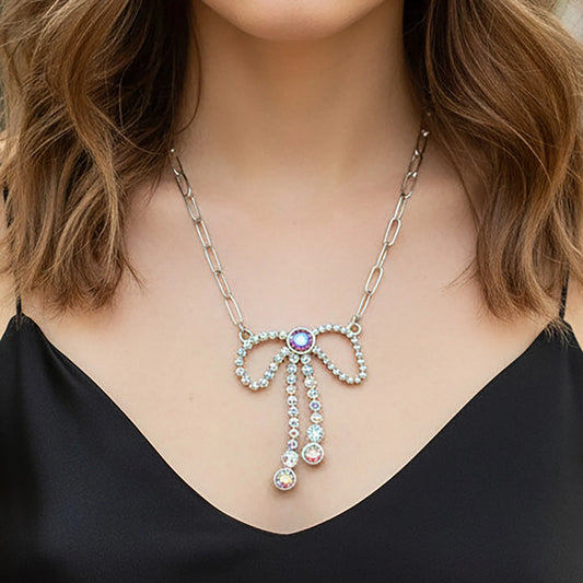 Crystal Bow Necklace - AB