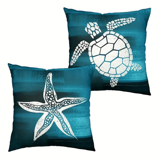 Blue Turtle Starfish Pillow Cover Set