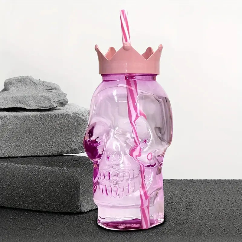 Plastic Skull Water Bottle With Straw