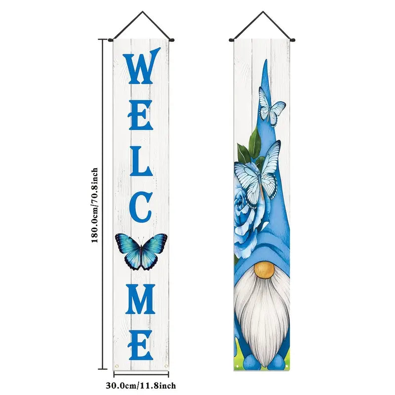 Blue Gnome Butterfly Welcome Door Banners