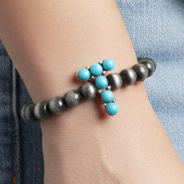 DOORBUSTER Squash Blossom Initial Bracelet - Turquoise & Silver