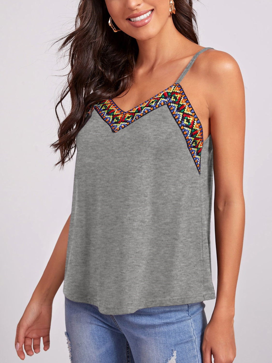 FAM-FAM Geometric V-Neck Spaghetti Strap Cami