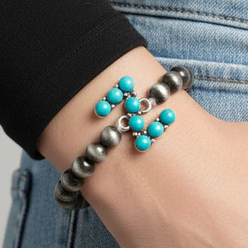 DOORBUSTER Squash Blossom Initial Bracelet - Turquoise & Silver