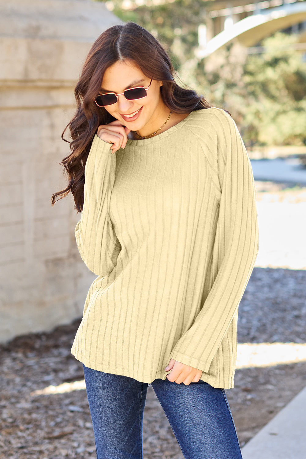 BF Doorbuster! 5 Colors! Basic Bae Full Size Ribbed Round Neck Long Sleeve Knit Top
