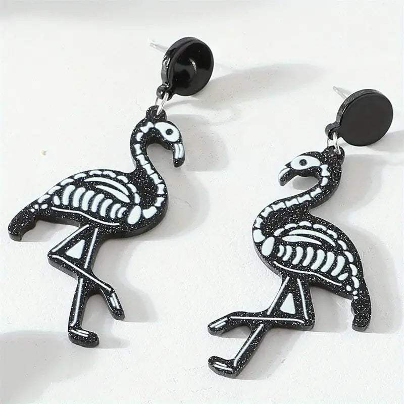 Glitter Skeleton Flamingo Earrings