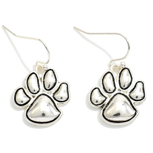 Metal Tone Paw Print Drop Earrings