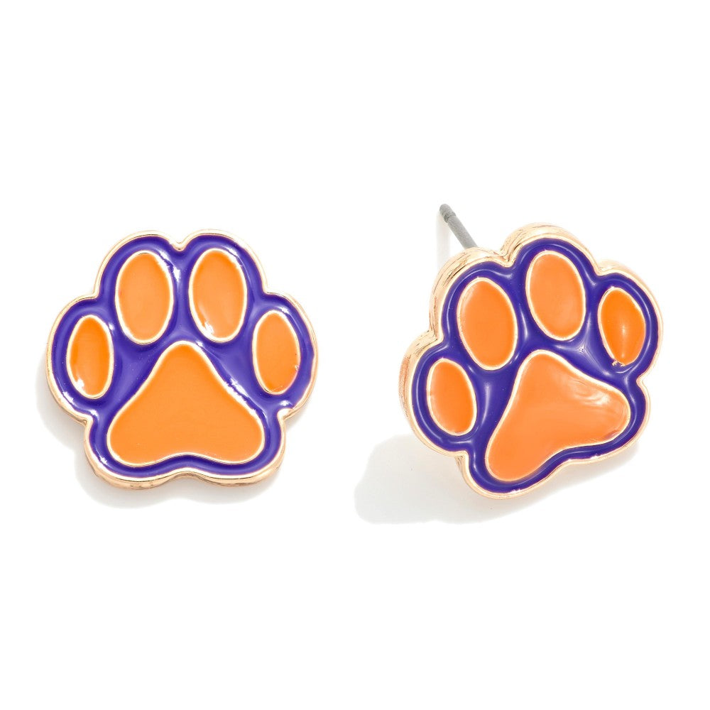 Painted Metal Paw Print Stud Earrings
