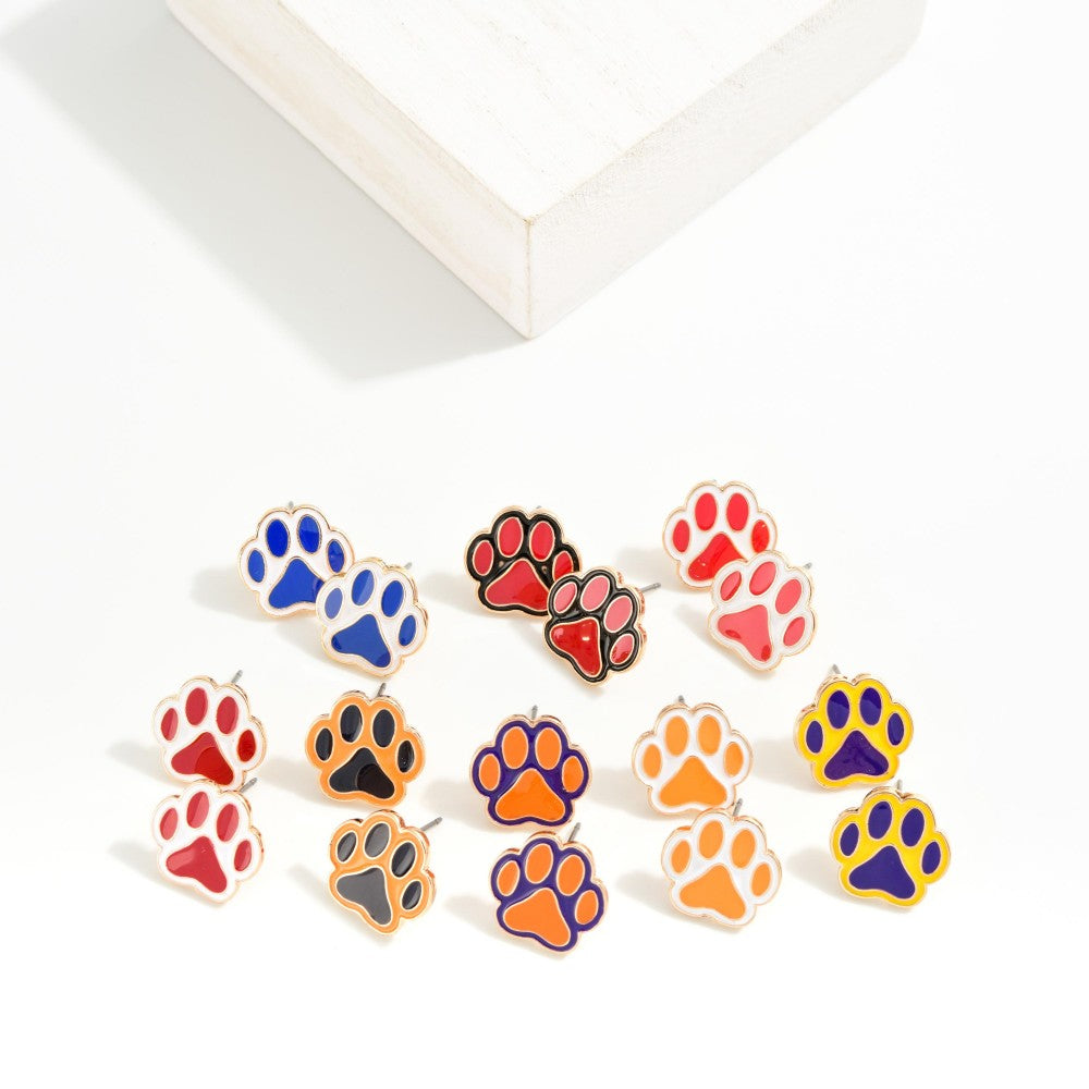 Painted Metal Paw Print Stud Earrings