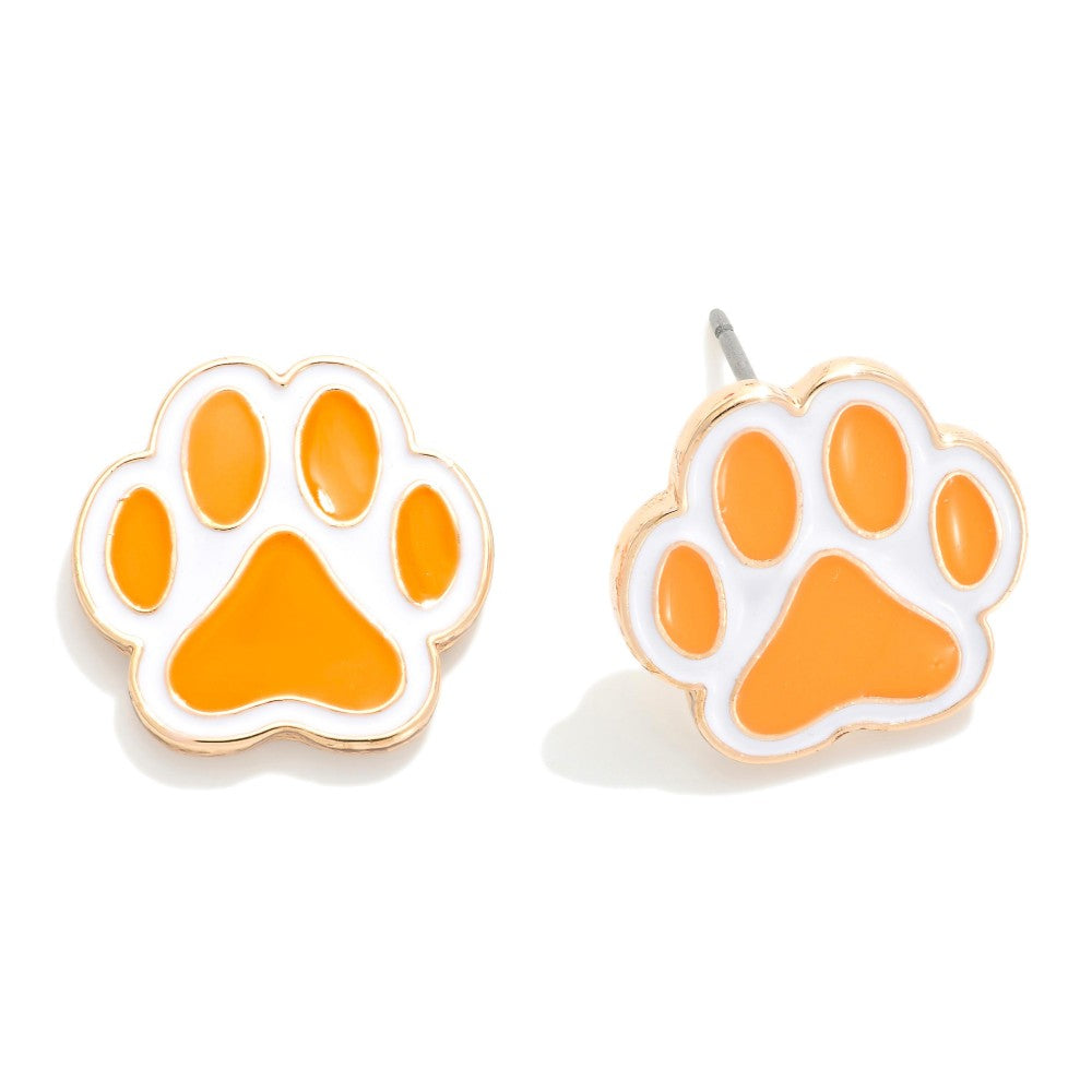 Painted Metal Paw Print Stud Earrings